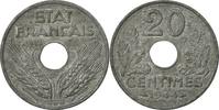 Frankreich 20 Centimes Münze, État français, Paris, SS, Zinc -