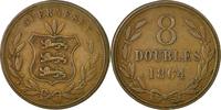 Guernsey 8 Doubles Münze, Heaton, Birmingham, S+, Bronze, KM:7 -