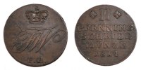 Deutsch Staaten 2 Pfennige Münze, BRUNSWICK-WOLFENBUTTEL, Fredrich Wilhelm -
