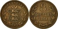 Guernsey 8 Doubles Münze, Heaton, Birmingham, SS, Bronze, KM:7 -