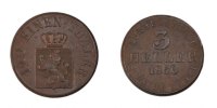 Deutsch Staaten 3 Heller Münze, HESSE-CASSEL, Friedrich Wilhelm, VZ -