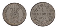Deutsch Staaten Kreuzer Münze, HESSE-DARMSTADT, Ludwig III, SS+ -