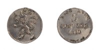 Deutsch Staaten 3 Kreuzer Münze, HESSE-DARMSTADT, Ludwig X, SS+ -