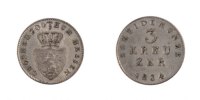 Deutsch Staaten 3 Kreuzer Münze, HESSE-DARMSTADT, Ludwig II, SS+ -