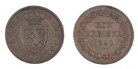 Deutsch Staaten Kreuzer Münze, NASSAU, Adolph, Wiesbaden, S+, Kupfer -