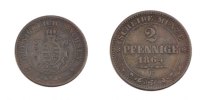 Deutsch Staaten 2 Pfennig Münze, SAXONY-ALBERTINE, Johann, Dresde, S+ -