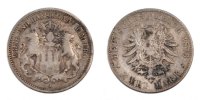 Deutsch Staaten 2 Mark Münze, HAMBURG, Hambourg, S, Silber, KM:604 -