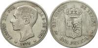 Spanien Peseta Münze, Alfonso XII, Madrid, S+, Silber, KM:672 -