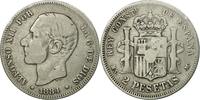 Spanien 2 Pesetas Münze, Alfonso XII, Madrid, S+, Silber, KM:678.2 -