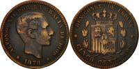 Spanien 5 Centimos Münze, Alfonso XII, Madrid, S+, Bronze, KM:674 -