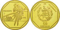 Guatemala 50 Quetzales Münze, Tower, UNZ, Gilt Alloy, KM:3b.2 -