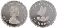 Mauritius 25 Rupees Münze, VZ+, Silber, KM:40a -
