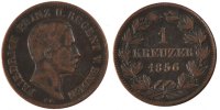 Deutsch Staaten Kreuzer Münze, BADEN, Friedrich I, SS+, Kupfer, KM:231 -