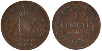 Deutsch Staaten Kreuzer Münze, BADEN, Friedrich I, VZ, Kupfer, KM:242 -