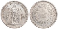 Frankreich 5 Francs Münze, Hercule, Bordeaux, S+, Silber, KM:756.4 -