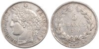 Frankreich 5 Francs Münze, Cérès, Bordeaux, S+, Silber, KM:818.2 -