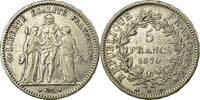 Frankreich 5 Francs Münze, Hercule, Paris, SS, Silber, KM:820.1 -