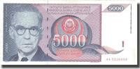 Jugoslawien 5000 Dinara Geldschein, 1991, KM:111, SS+ -