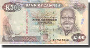 Sambia 500 Kwacha Geldschein, Undated (1991), KM:35s, UNZ -