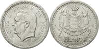 Monaco 2 Francs Münze, Louis II, Undated (1943), SS+, Aluminium, KM:121 -