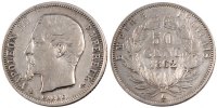 Frankreich 50 Centimes Münze, Napoleon III, Napoléon III, Paris, SS+ -