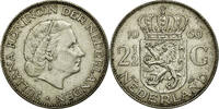 Niederlande 2-1/2 Gulden 1960 Münze, Juliana, S+, Silber, KM:185