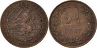 Niederlande 2-1/2 Cent Münze, William III, VZ, Bronze, KM:108.1 -