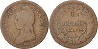 Frankreich Decime Münze, Dupré, Paris, SGE+, Bronze, KM:637.1 -