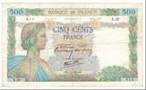 Frankreich 500 Francs Geldschein, 1940-01-04, SS, Fayette:32.1, KM:95a -
