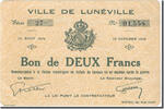 Frankreich 2 Francs Lunéville, Bon de Municipalité, VZ, Pirot:54-78 -