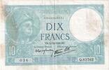 Frankreich 10 Francs Minerve, Q.81762, SS, Fayette:07.24, KM:84 -
