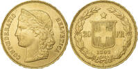 Schweiz 20 Francs Helvetia, Bern, Gold, SS, KM:31 -