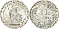 Schweiz 2 Francs Helvetia, Bern, Silber, VZ, KM:21 -