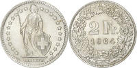 Schweiz 2 Francs Helvetia, Bern, Silber, VZ, KM:21 -