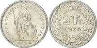 Schweiz 2 Francs Helvetia, Bern, Silber, VZ, KM:21 -