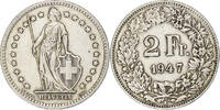 Schweiz 2 Francs Helvetia, Bern, Silber, VZ, KM:21 -