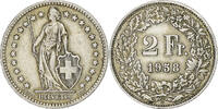 Schweiz 2 Francs Helvetia, Bern, Silber, VZ, KM:21 -