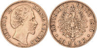 Deutsch Staaten 10 Mark BAVARIA, Ludwig II, Munich, Gold, SS, KM:898 -