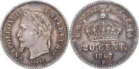 Frankreich 20 Centimes Napoleon III, Strasbourg, Silber, SS+ -