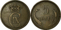 Dänemark 5 Öre Münze, Christian IX, S, Bronze, KM:794.1 -