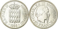 Monaco 10 Francs Münze, Rainier III, VZ, Silber, KM:146, Gadoury:MC155 -