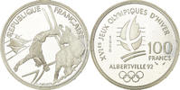 Frankreich 100 Francs Münze, Free-style skier, ESSAI, UNZ, Silber -