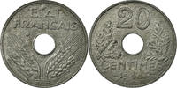 Frankreich 20 Centimes Münze, État français, Paris, SS, Zinc -