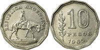 Argentinien 10 Pesos Münze, SS, Nickel Clad Steel, KM:60 -