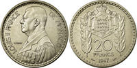 Monaco 20 Francs, Vingt Münze, Louis II, Poissy, VZ, Copper-nickel -