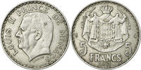 Monaco 5 Francs Münze, Louis II, Poissy, S+, Aluminium, KM:122 -