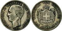 Griechenland Drachma Münze, George I, Paris, S+, Silber, KM:38 -