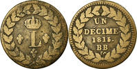 Frankreich Decime Münze, Louis XVIII, Strasbourg, S, Bronze, KM:701 -