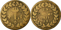 Frankreich Decime Münze, Louis XVIII, Strasbourg, SGE+, Bronze, KM:701 -