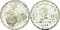 Frankreich 100 Francs Münze, Bobsleigh, STGL, Silber, KM:981 -